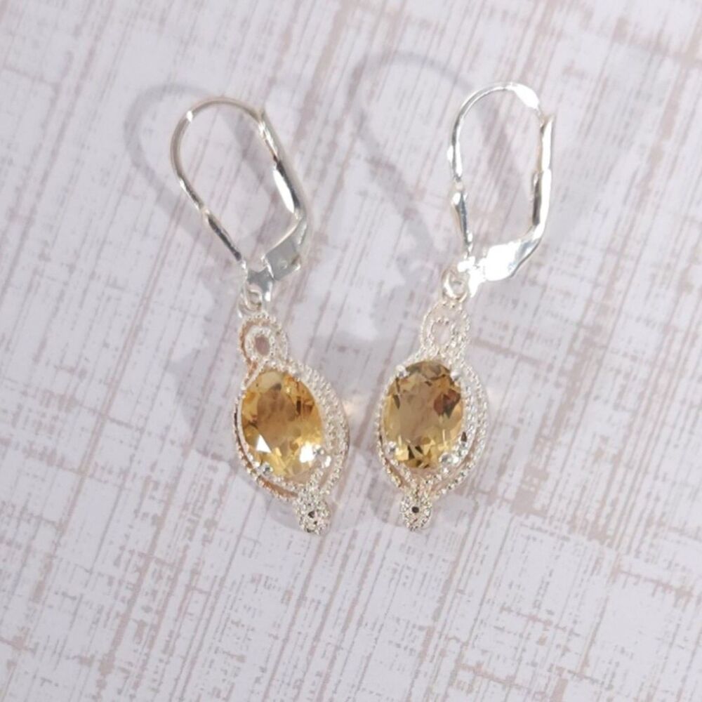Brazilian Citrine Dangle Earrings Sterling Silver